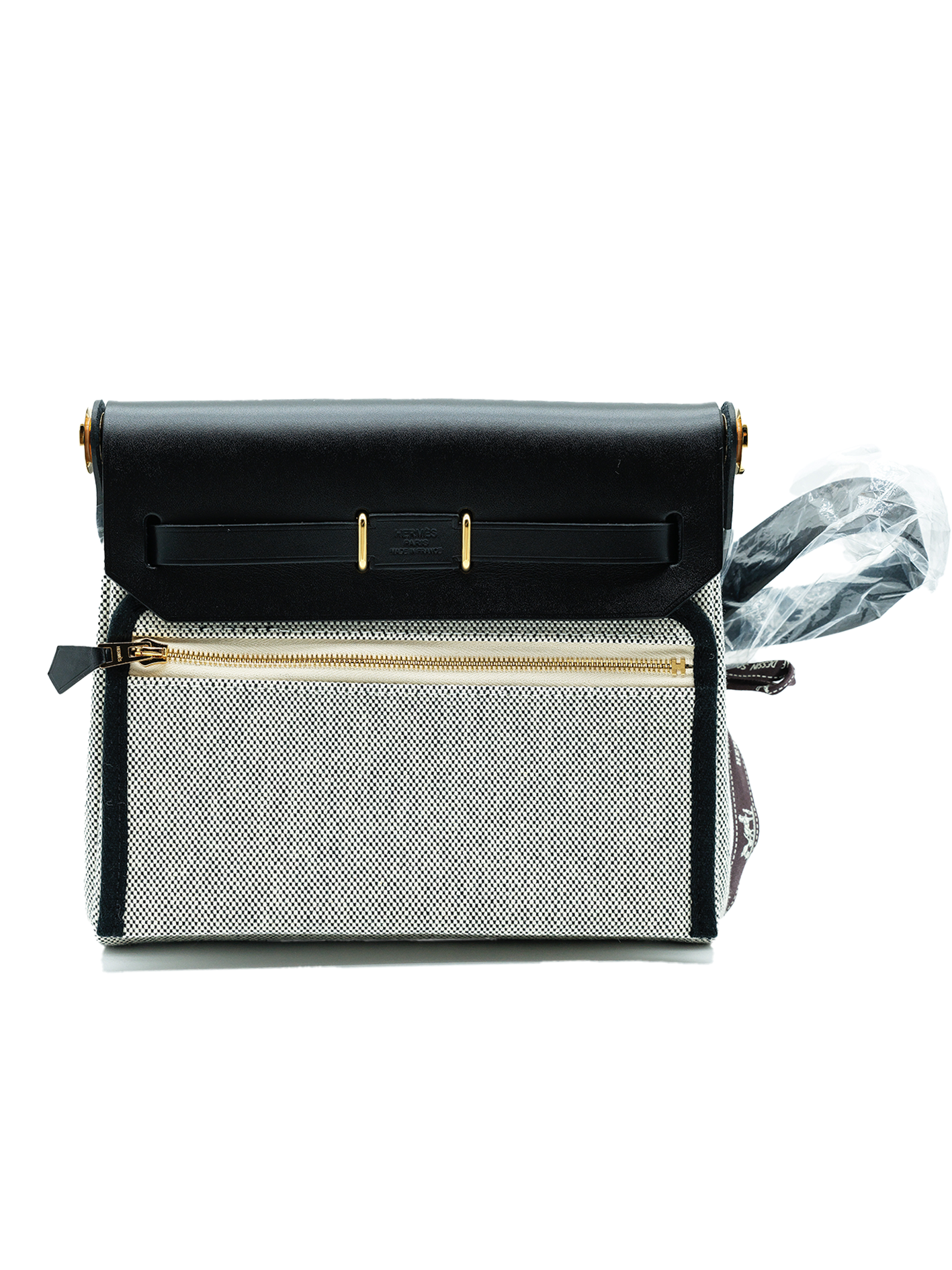 NEW HERMES MINI HERBAG TOILE ÉCUR/ BLACK GHW