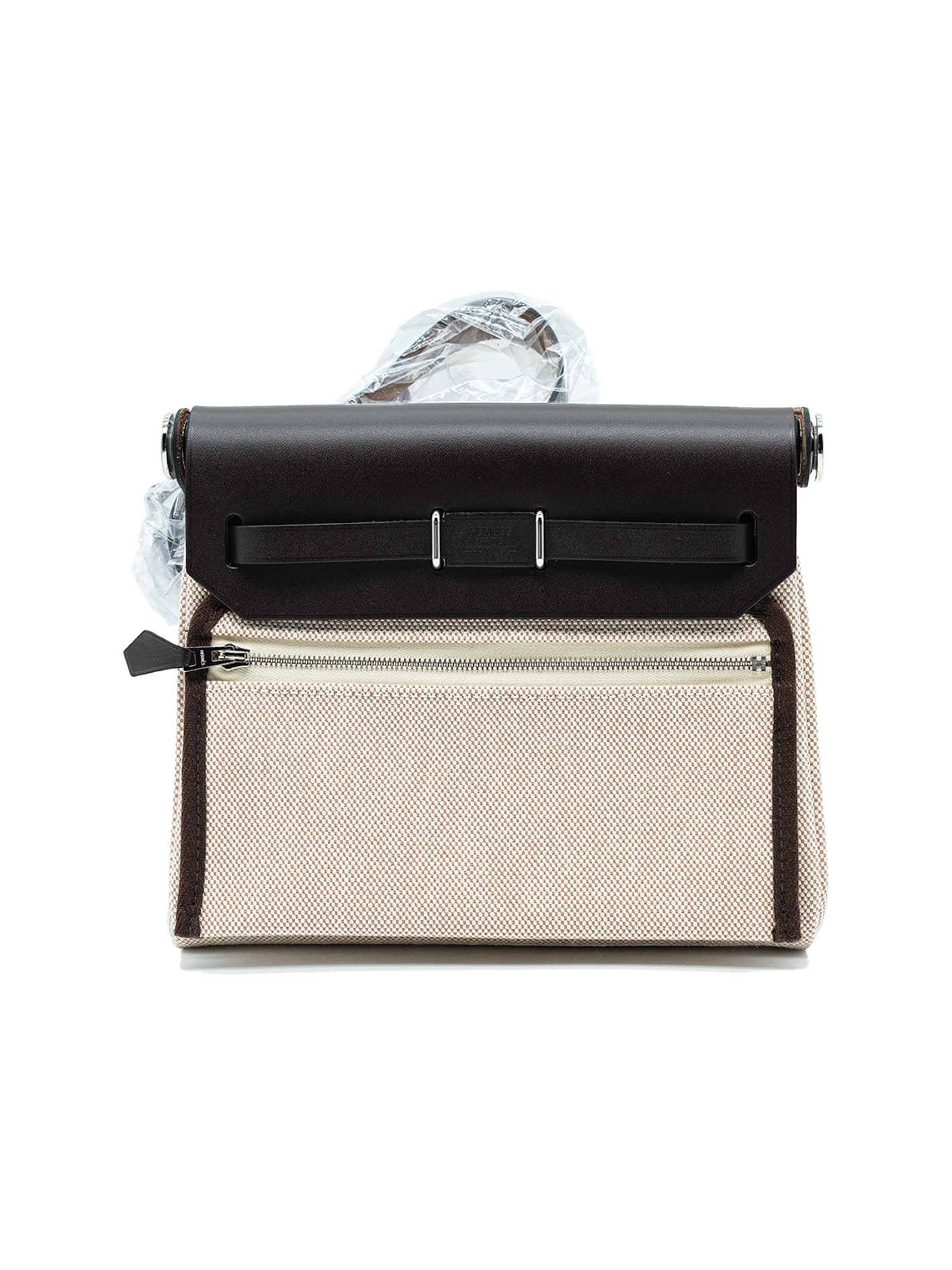 NEW HERMÈS MINI HERBAG TOILE EBENE PHW