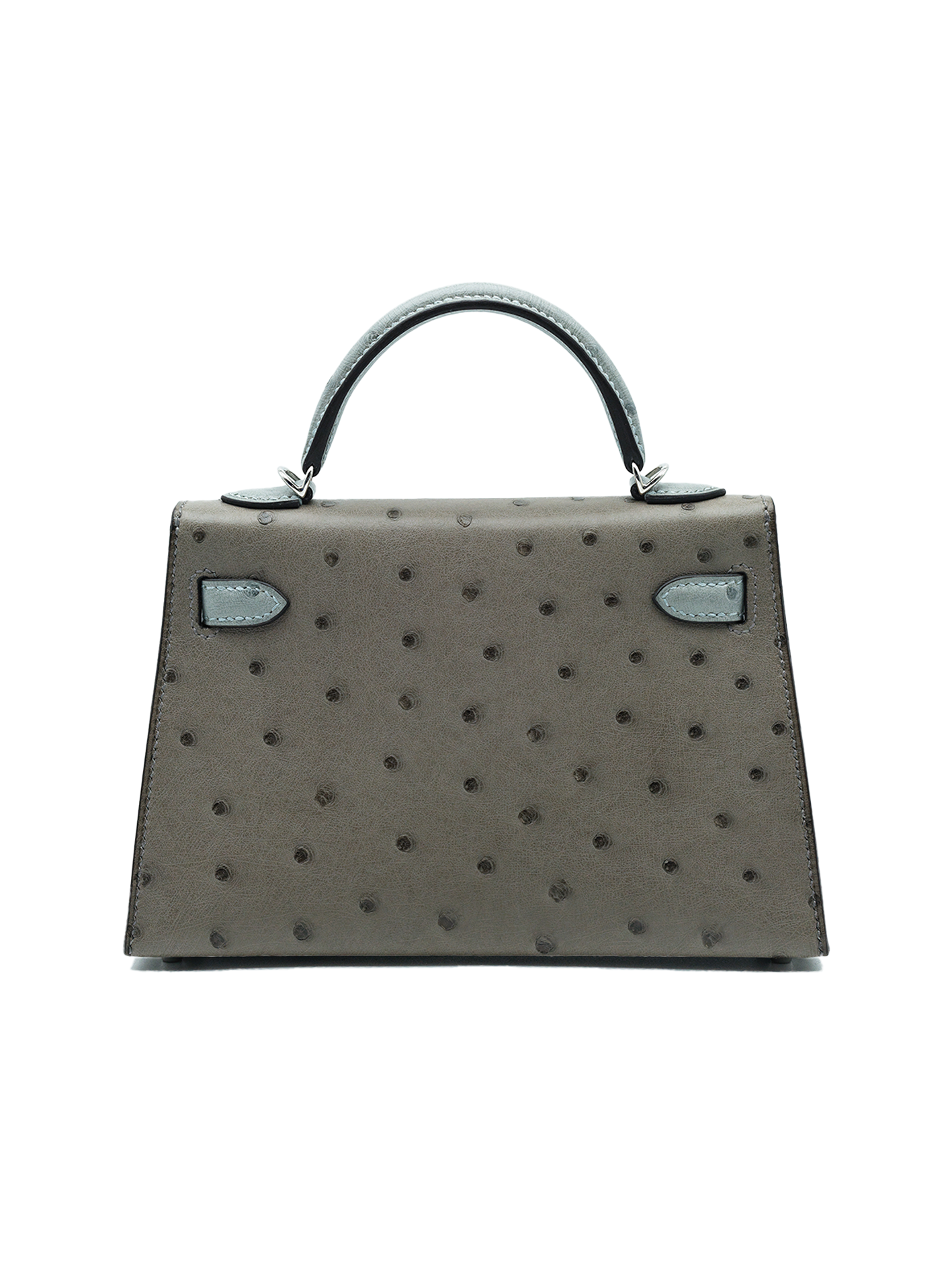 NEW HERMÈS MINI KELLY II OSTRICH BLUE GLACIAL/ GRIS TOURTERELLE PHW