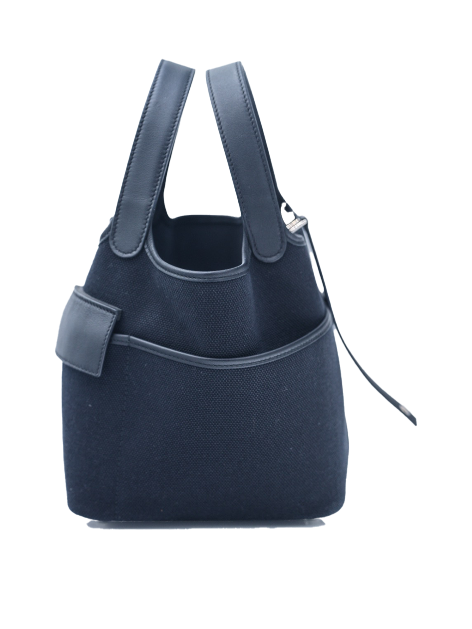 USED HERMES PICOTIN 18 TAURILLON CLEMENCE CANVAS BLACK PHW