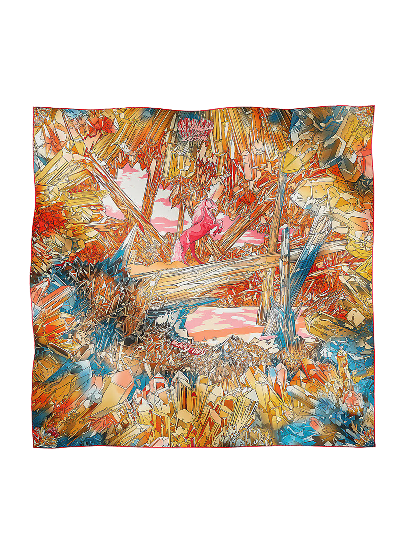 NEW LA VALLEE DE CRISTAL CARRES SCARF 90 CM BLUE RED