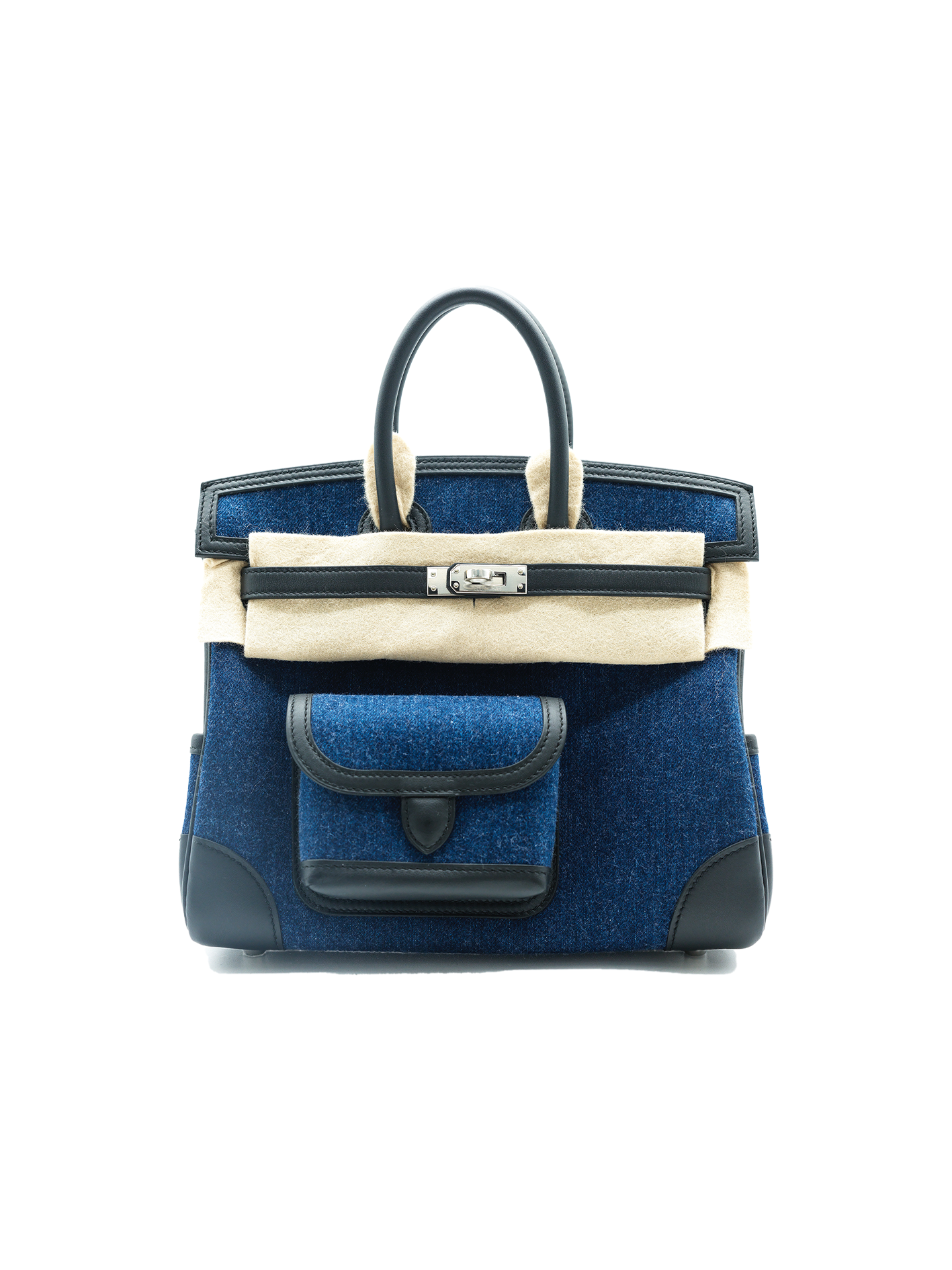NEW HERMÈS BIRKIN 25 CARGO TOILE DENIM MOYEN PHW