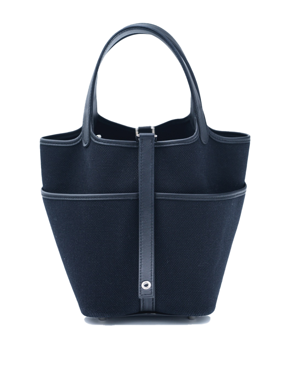USED HERMES PICOTIN 18 TAURILLON CLEMENCE CANVAS BLACK PHW