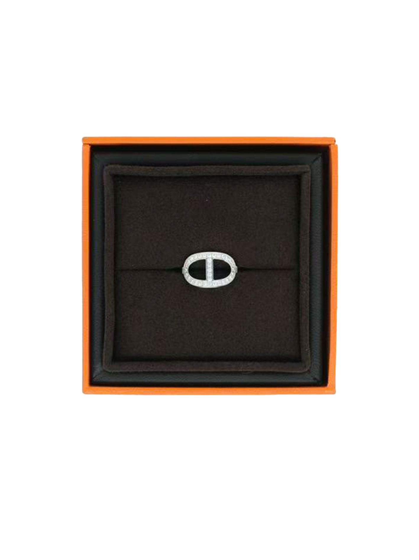 NEW HERMÈS CHAINE D'ANCRE CONTOUR RING WITH DIAMOND SIZE 52 PHW