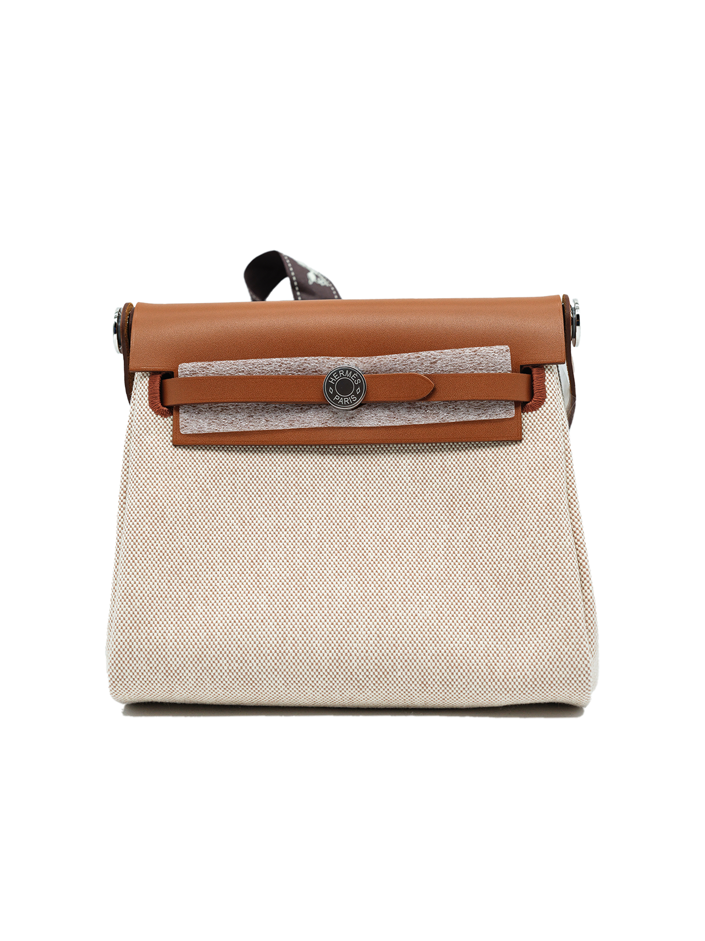 NEW HERMÈS MINI HERBAG TOILE/ SWIFT FAUVE PHW