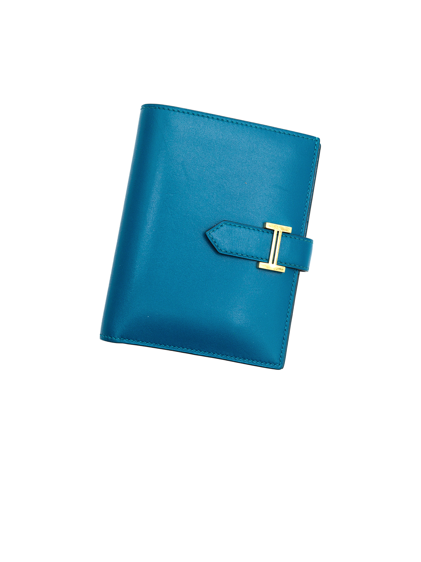 PRE-LOVED HERMÈS BEARN COMPACT WALLET TADELAKT BLUE AUTH GHW