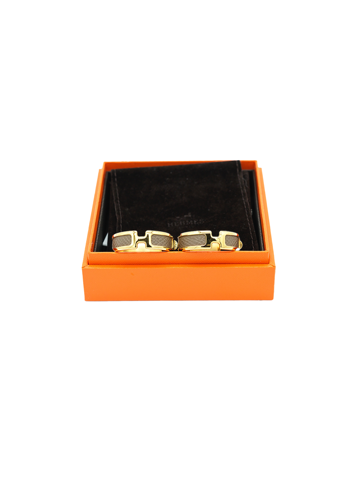 NEW HERMÈS OLYMPE EARRING EPSOM ETOUPE GHW