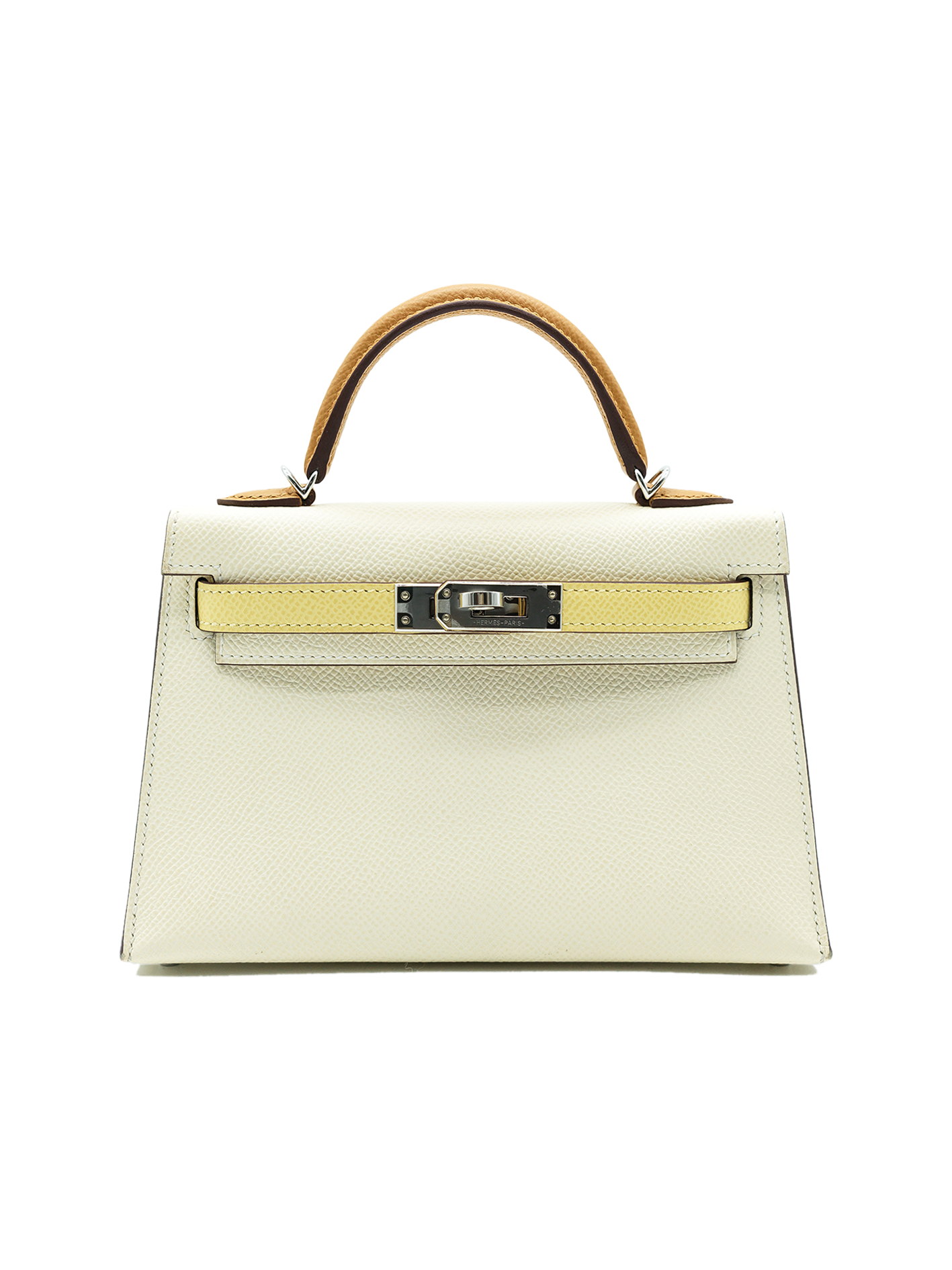 PRE-LOVED HERMÈS MINI KELLY II EPSOM NATA/ JAUNE POUSSIN/ SESAME PHW