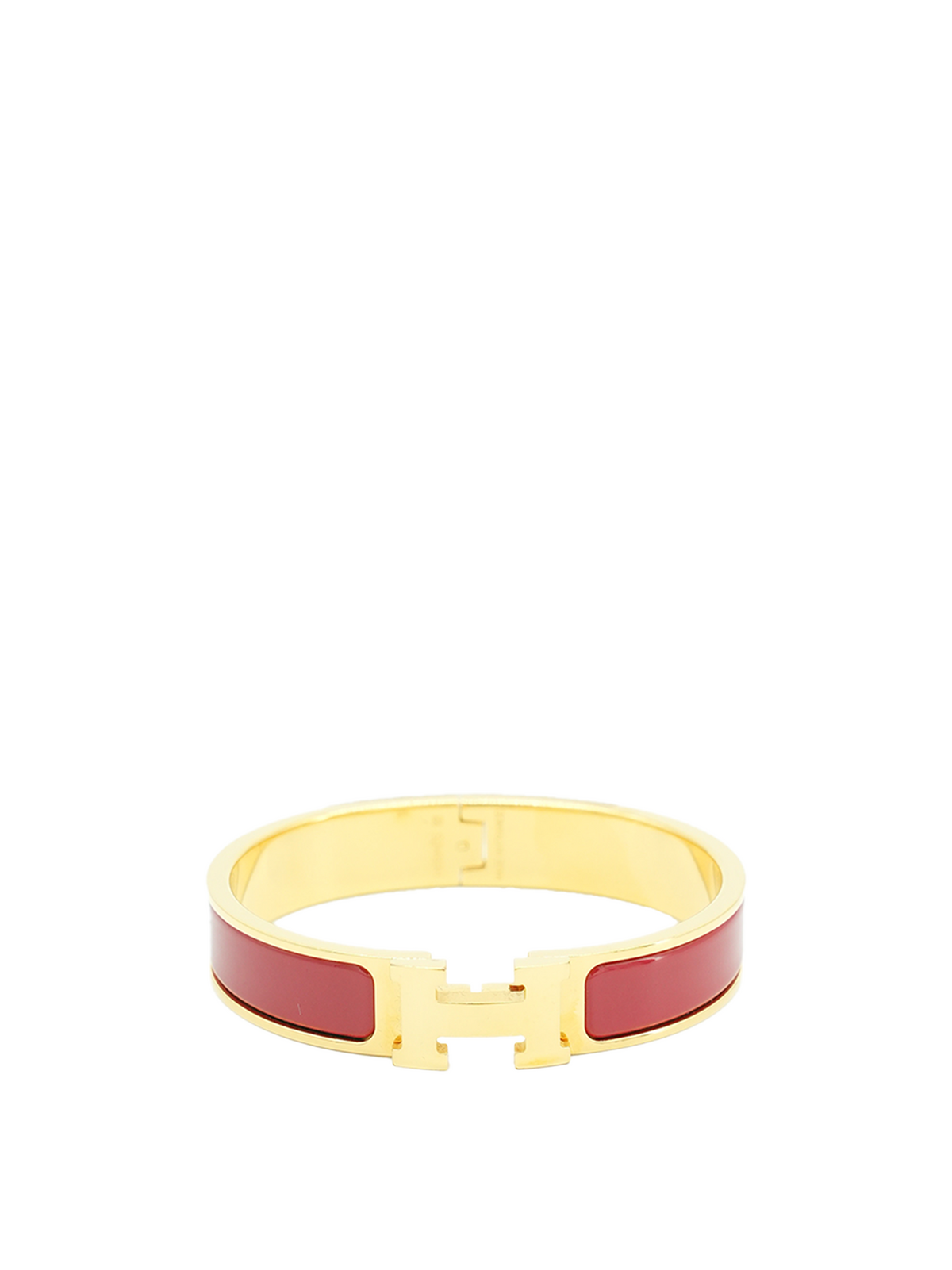 PRE-LOVED HERMÈS CLIC H RED ENAMEL BRACELET GHW