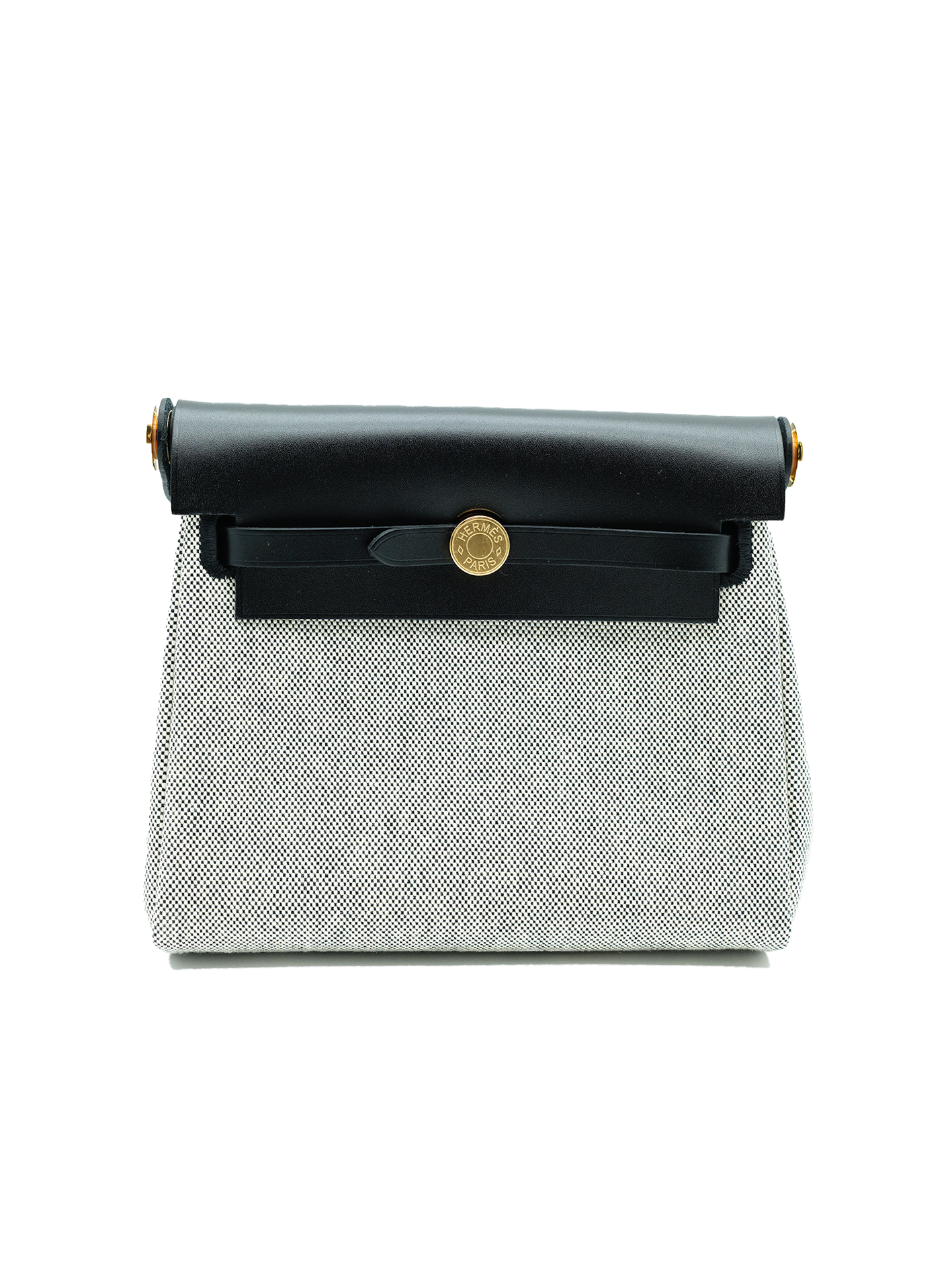 NEW HERMES MINI HERBAG TOILE ÉCUR/ BLACK GHW