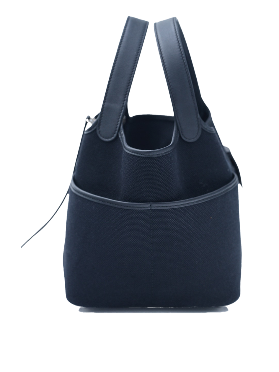 USED HERMES PICOTIN 18 TAURILLON CLEMENCE CANVAS BLACK PHW