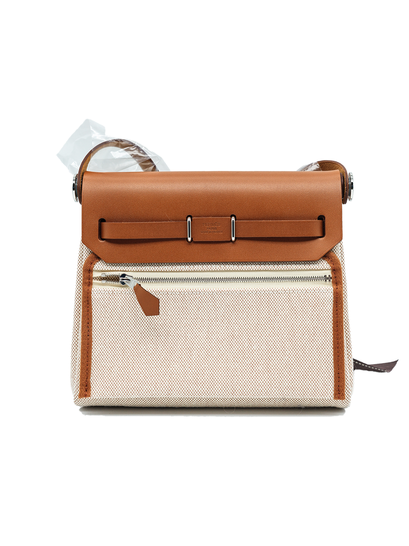NEW HERMÈS MINI HERBAG TOILE/ SWIFT FAUVE PHW