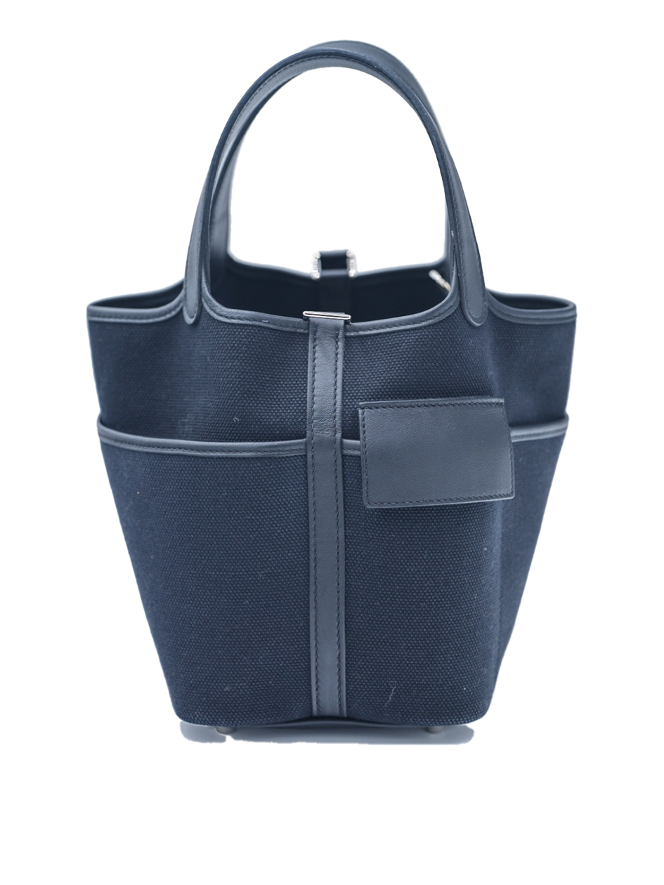 USED HERMES PICOTIN 18 TAURILLON CLEMENCE CANVAS BLACK PHW