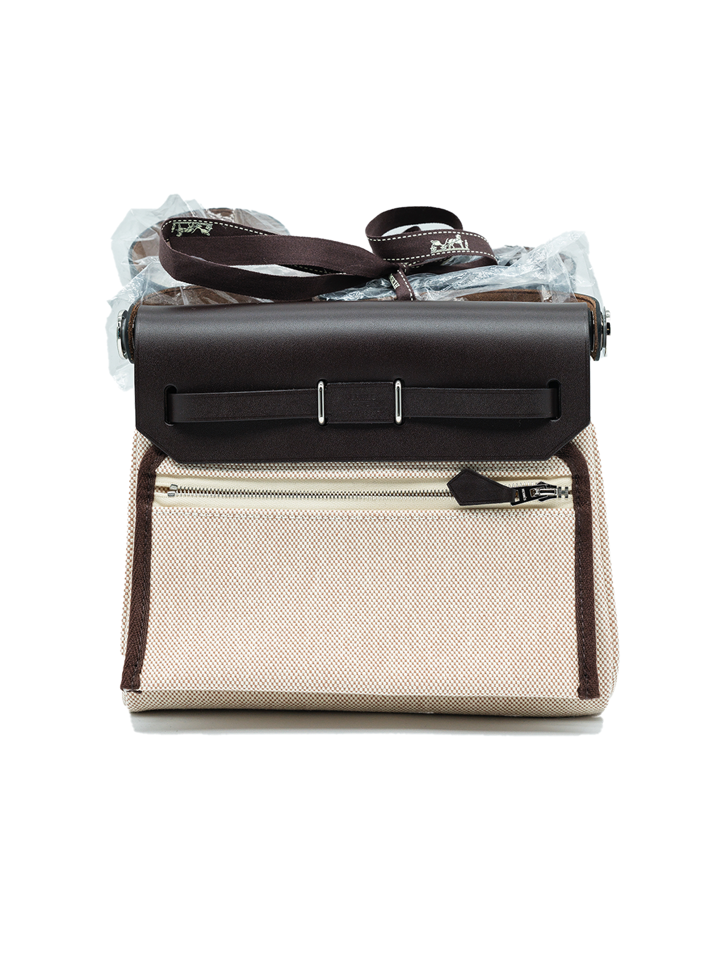NEW HERMÈS MINI HERBAG TOILE EBENE PHW