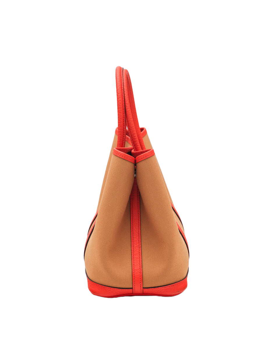 USED HERMES GARDEN PARTY 30 ORANGE W/ TOILE PHW
