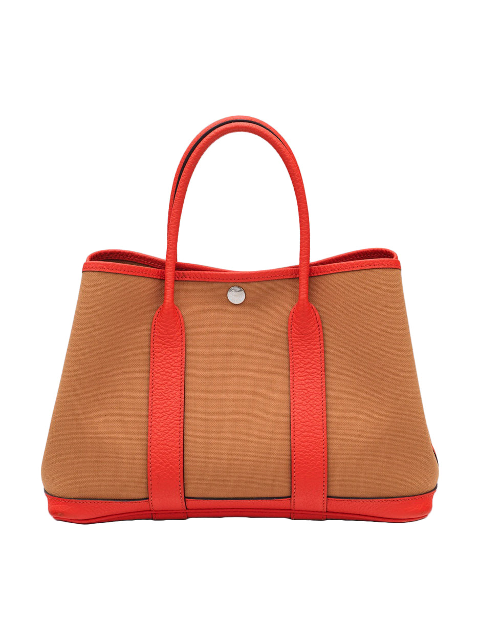 USED HERMES GARDEN PARTY 30 ORANGE W/ TOILE PHW