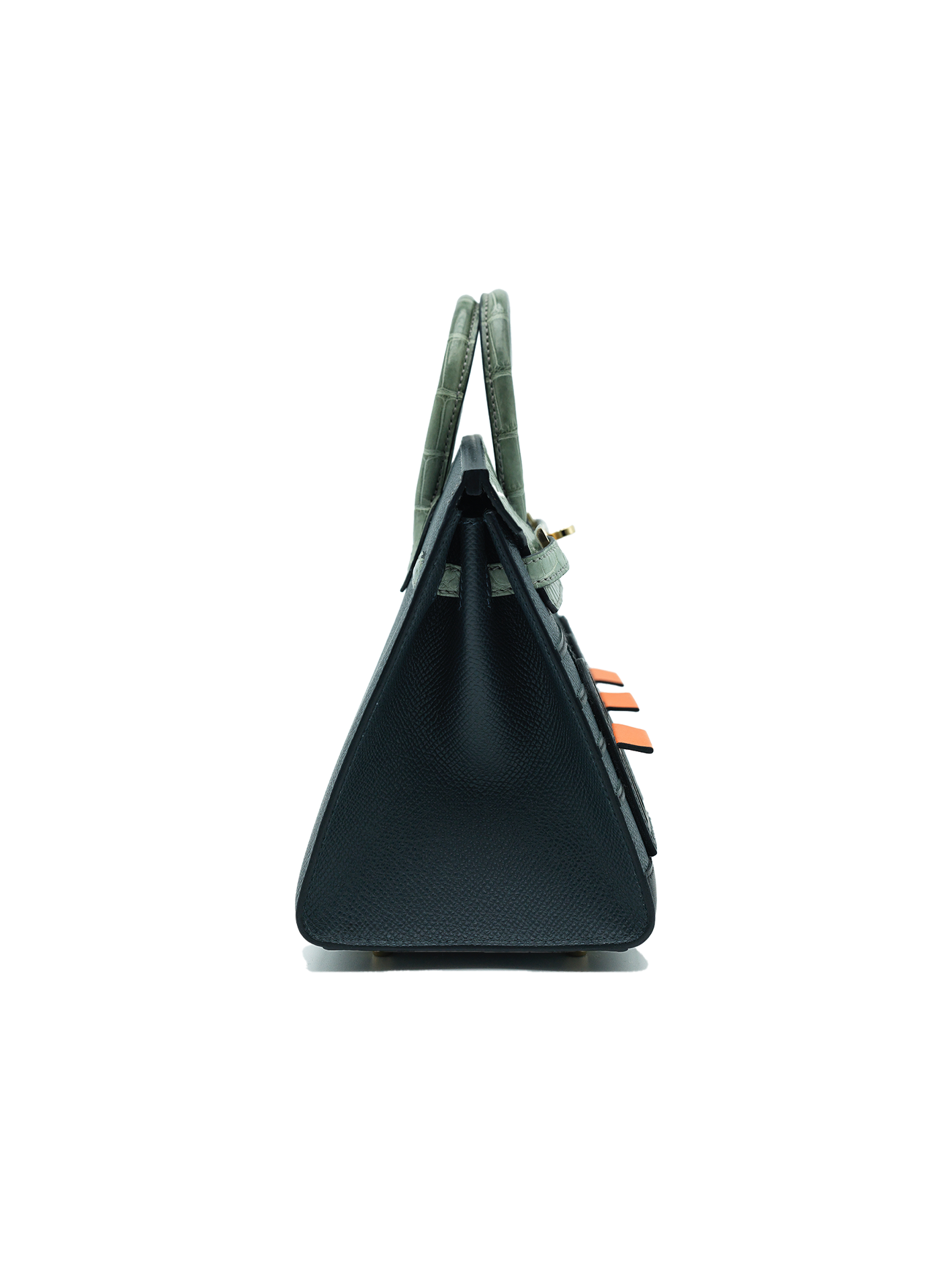 NEW HERMÈS FAUBOURG BIRKIN 20 GRIS CIMENT MATTE ALLIGATOR/ GRIS MISTY CRAIE EPSOM/ ORANGE H BLACK SWIFT PBHW