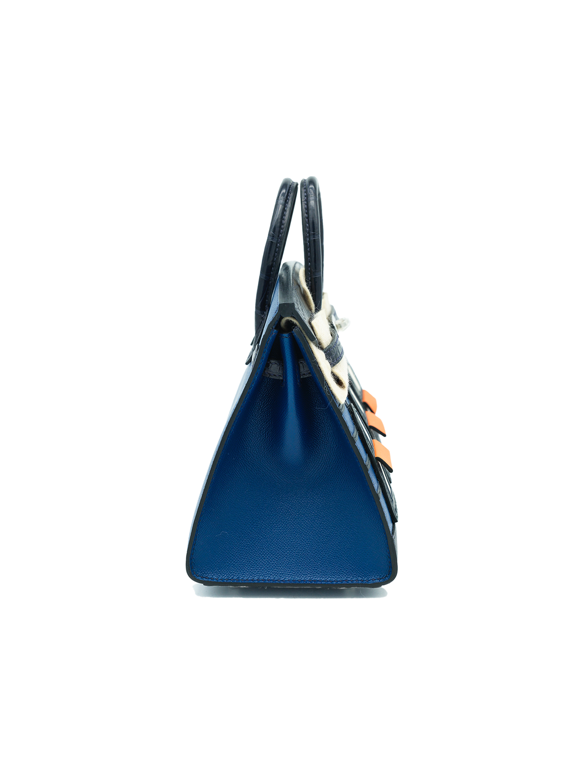 NEW HERMÈS FAUBOURG BIRKIN 20 BLUE MARINE MATTE ALLIGATOR/ DEEP BLUE CRAIE EPSOM/ ORANGE H SWIFT PHW