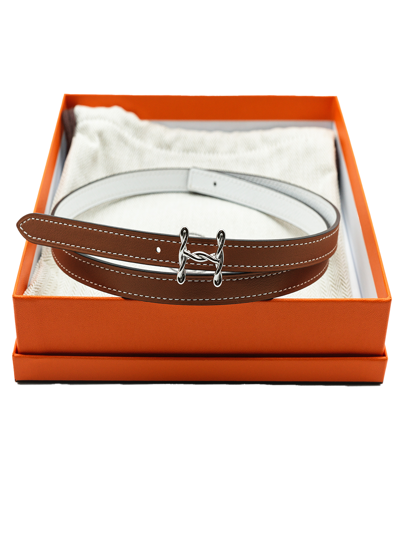 NEW HERMES 13 MM H TORSADE BELT BUCKLE SWIFT/ EPSOM GOLD/ BLANC STRAP PHW