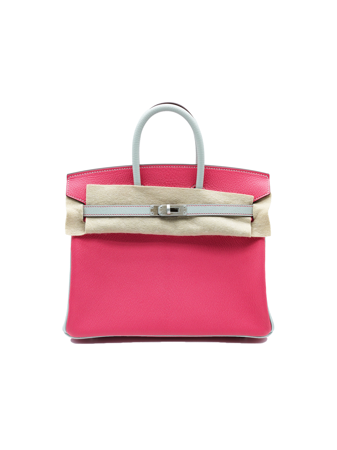 USED HERMES BIRKIN 25 CHEVERE GIRS PERLE/ ROSE EXTREME PHW