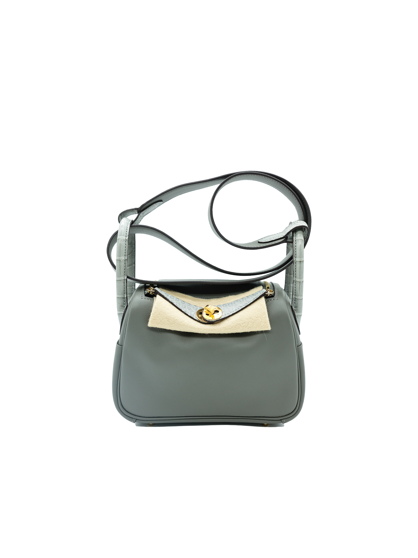 PRE-LOVED HERMÈS MINI LINDY TOUCH SWIFT/ ALLIGATOR CROCODILE GRIS MEYER/ GRIS PERLE GHW