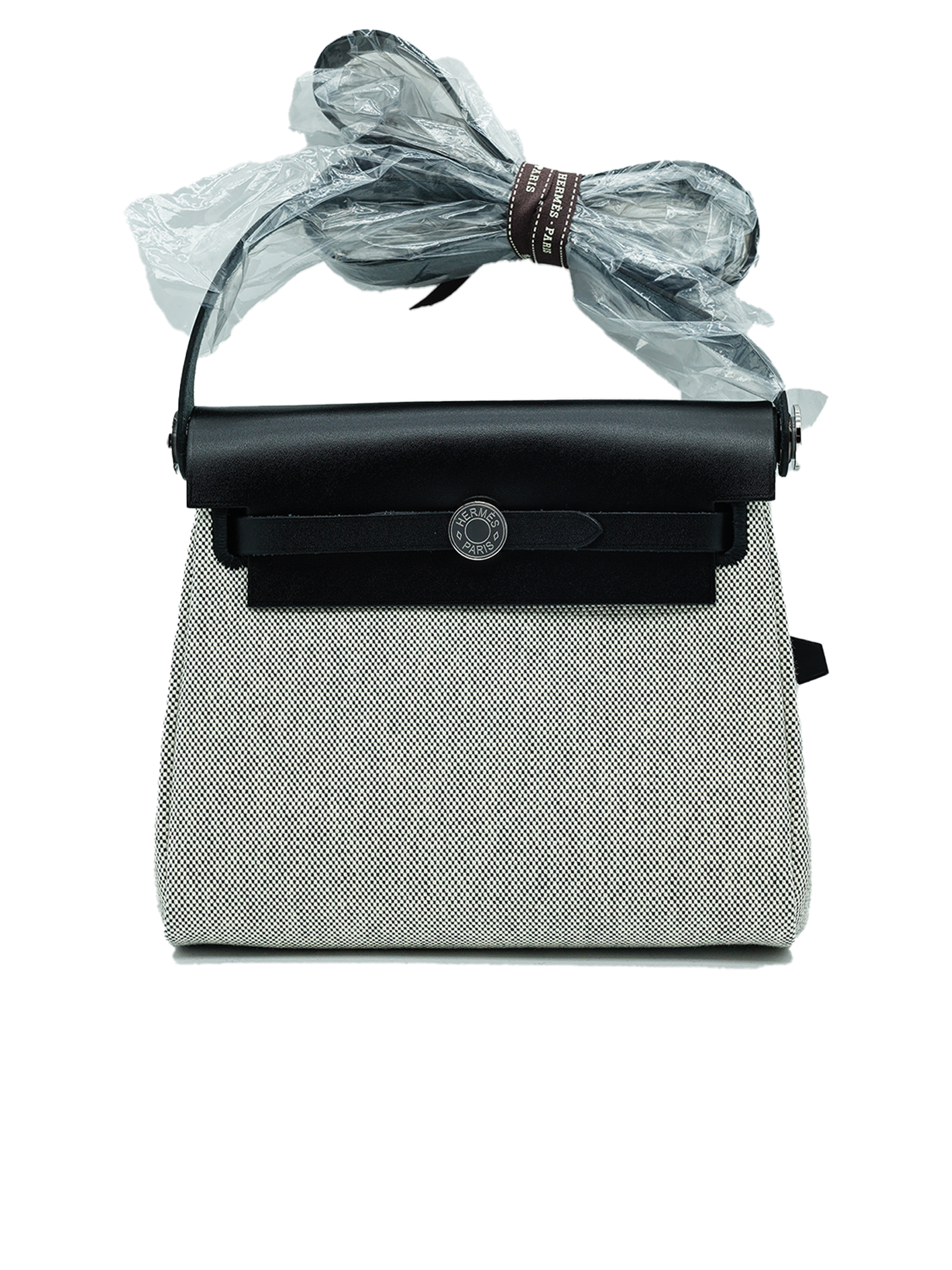 NEW HERMÈS MINI HERBAG TOILE BLACK/ ECRU PHW