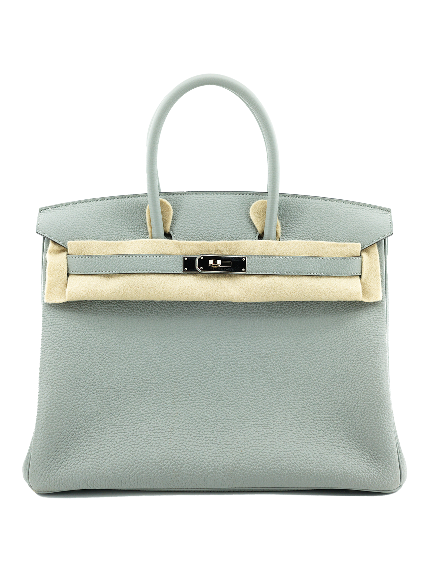 PRE-LOVED HERMES BIRKIN 35 TOGO GRIS MOUETTE/ BLEU AGATE PHW