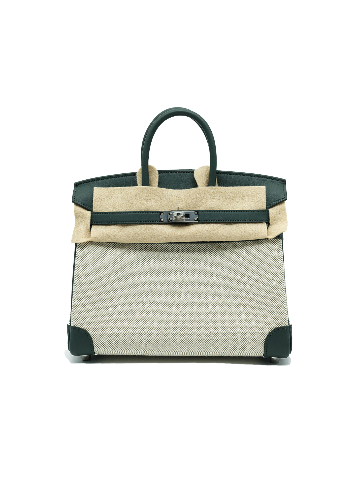 NEW HERMÈS BIRKIN 25 TOILE VERT MANGROVE PHW