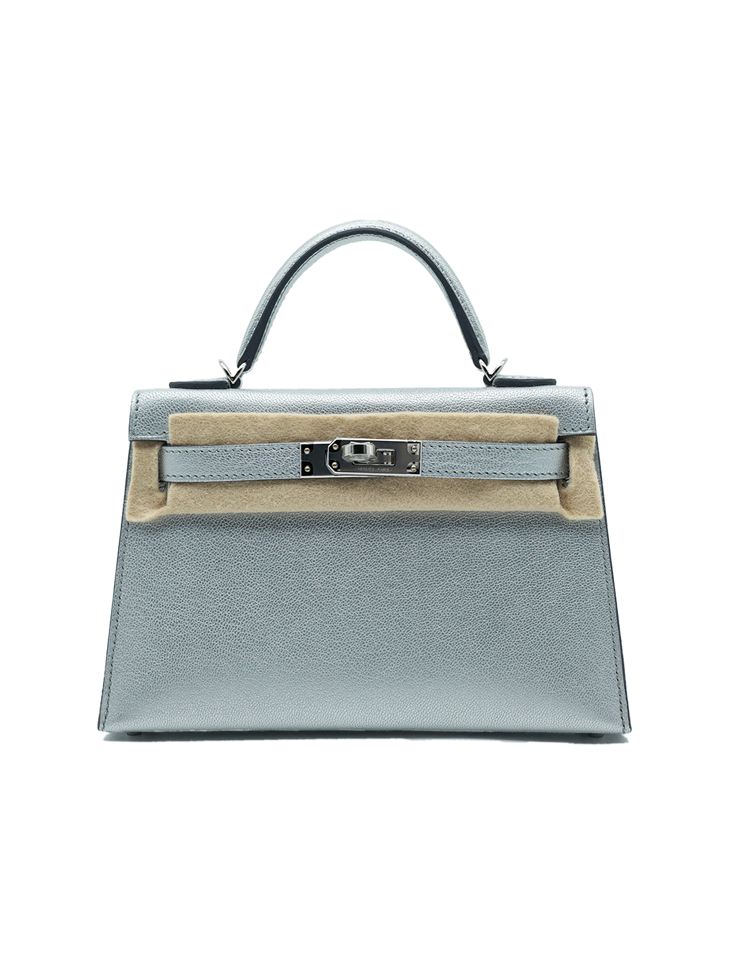 NEW HERMÈS MINI KELLY II MYSORE ARGENT METALLIC PHW