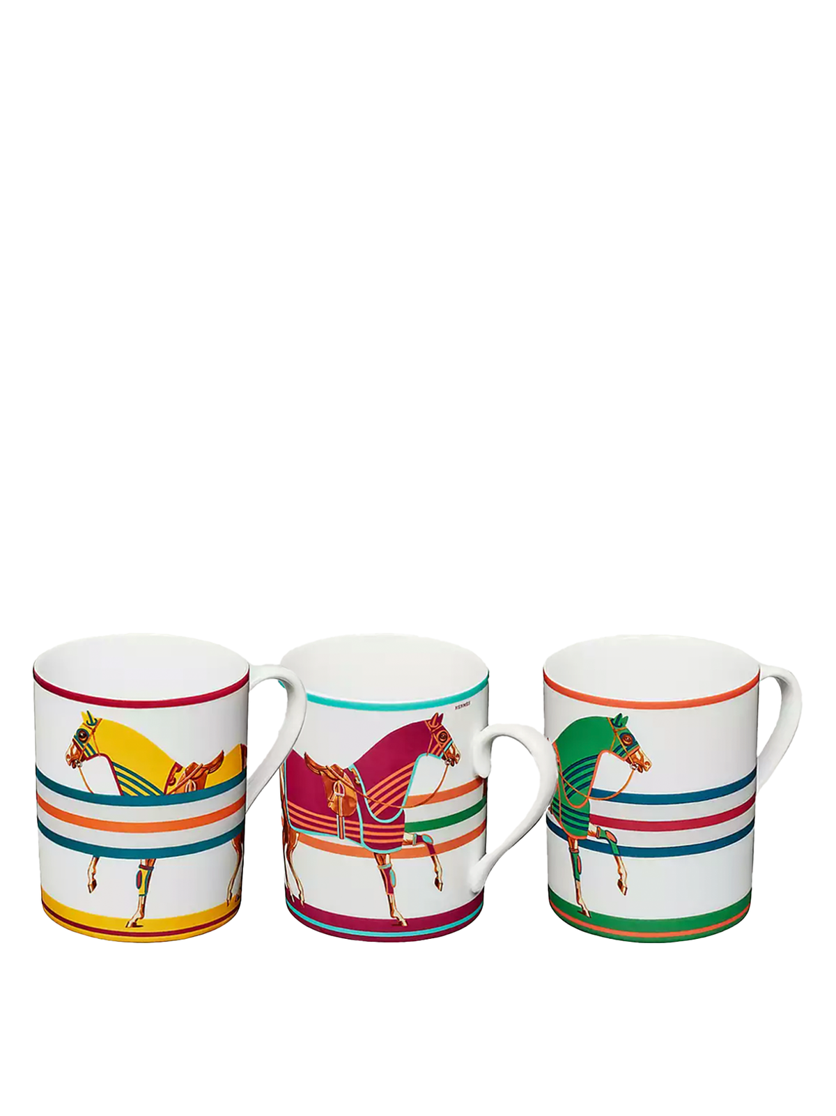 NEW HERMÈS CHEVAL A LA COUVERTURE SET OF 3 MUGS