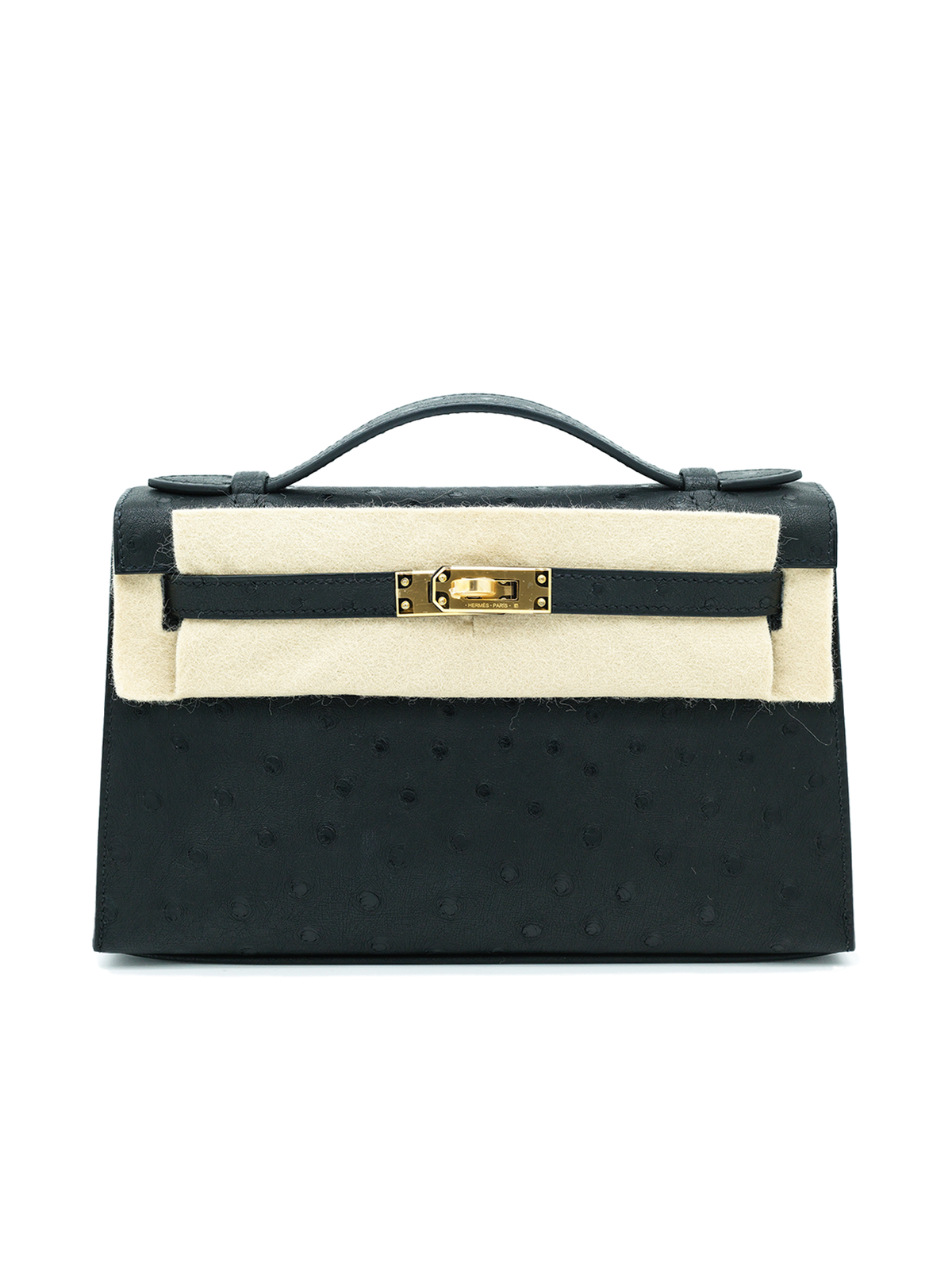 NEW HERMÈS KELLY POCHETTE OSTRICH BLACK GHW