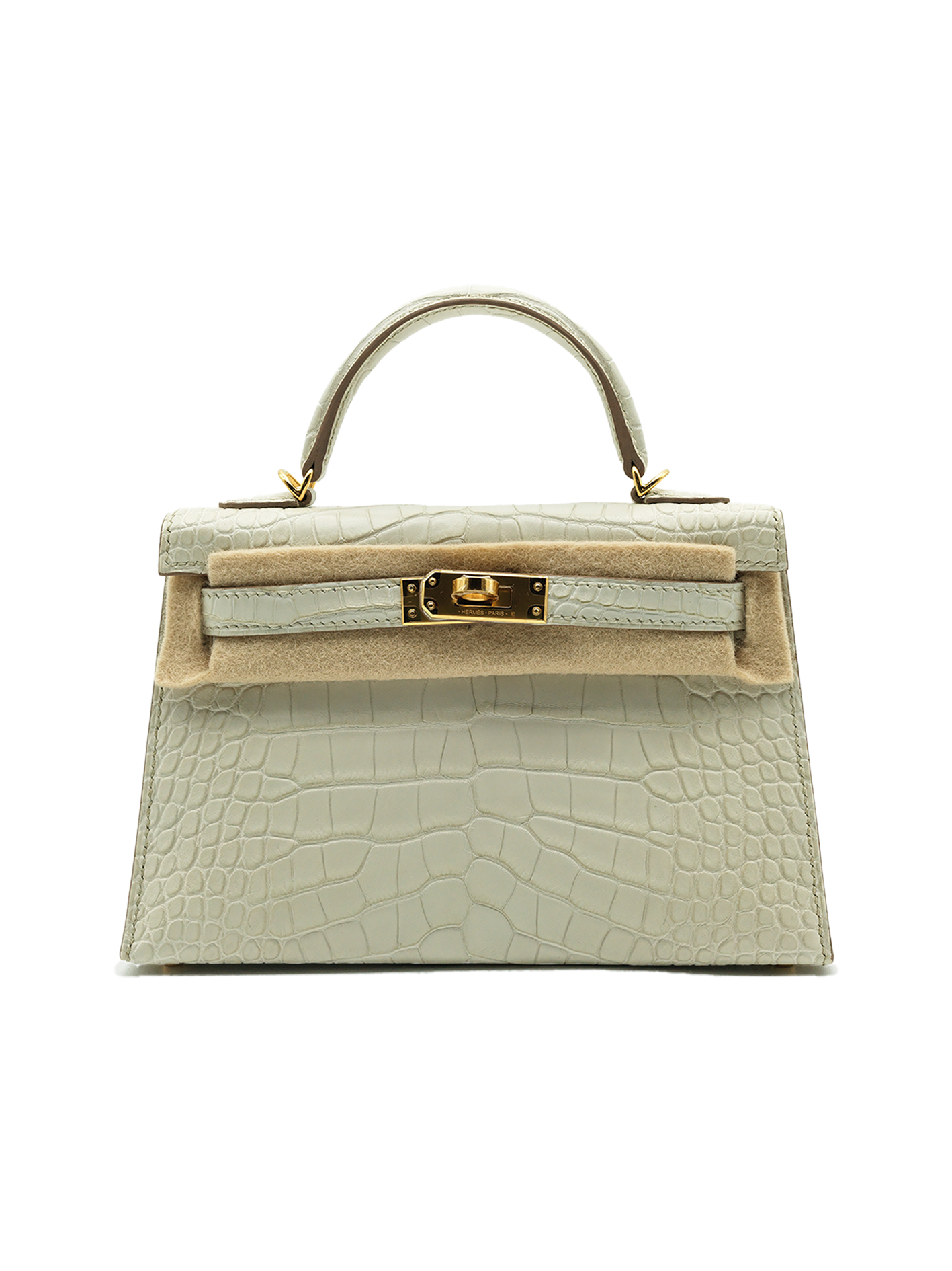 NEW HERMÈS MINI KELLY II ALLIGATOR CROCODILE BETON GHW