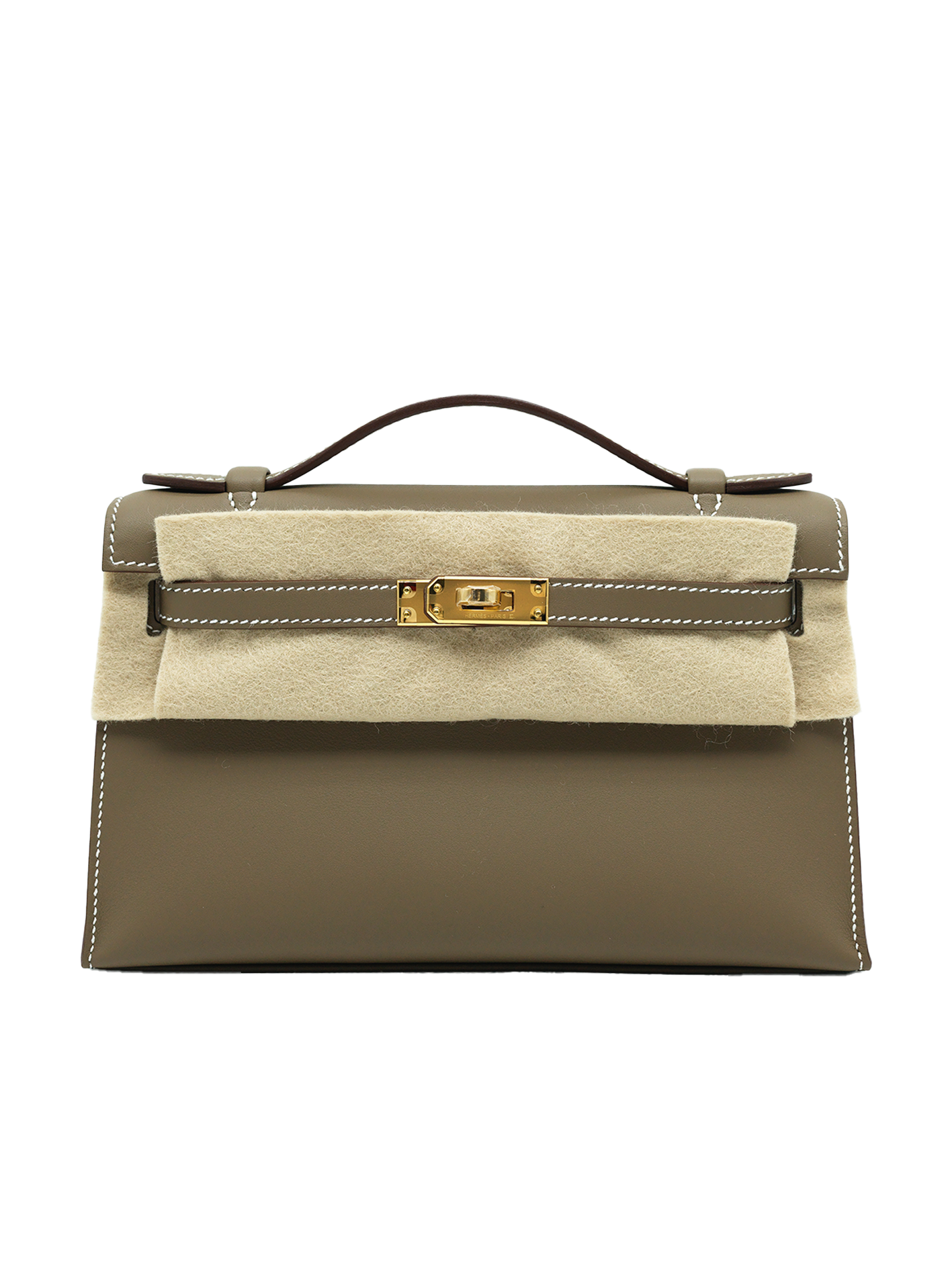 NEW HERMÈS KELLY POCHETTE SWIFT ETOUPE GHW