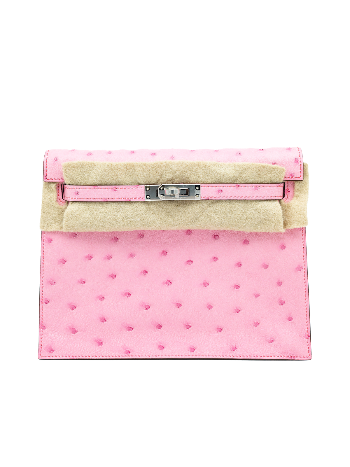 NEW HERMÈS KELLY DANSE OSTRICH ROSE BUBBLEGUM PHW
