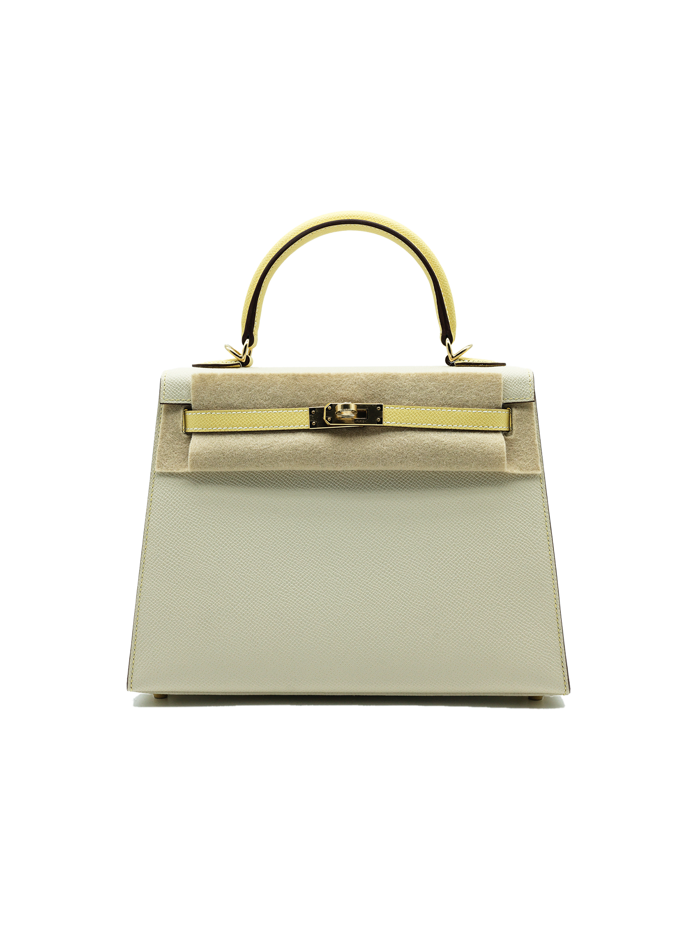 NEW HERMÈS KELLY 25 EPSOM CRAIE/ JAUNE POUSSIN PBHW