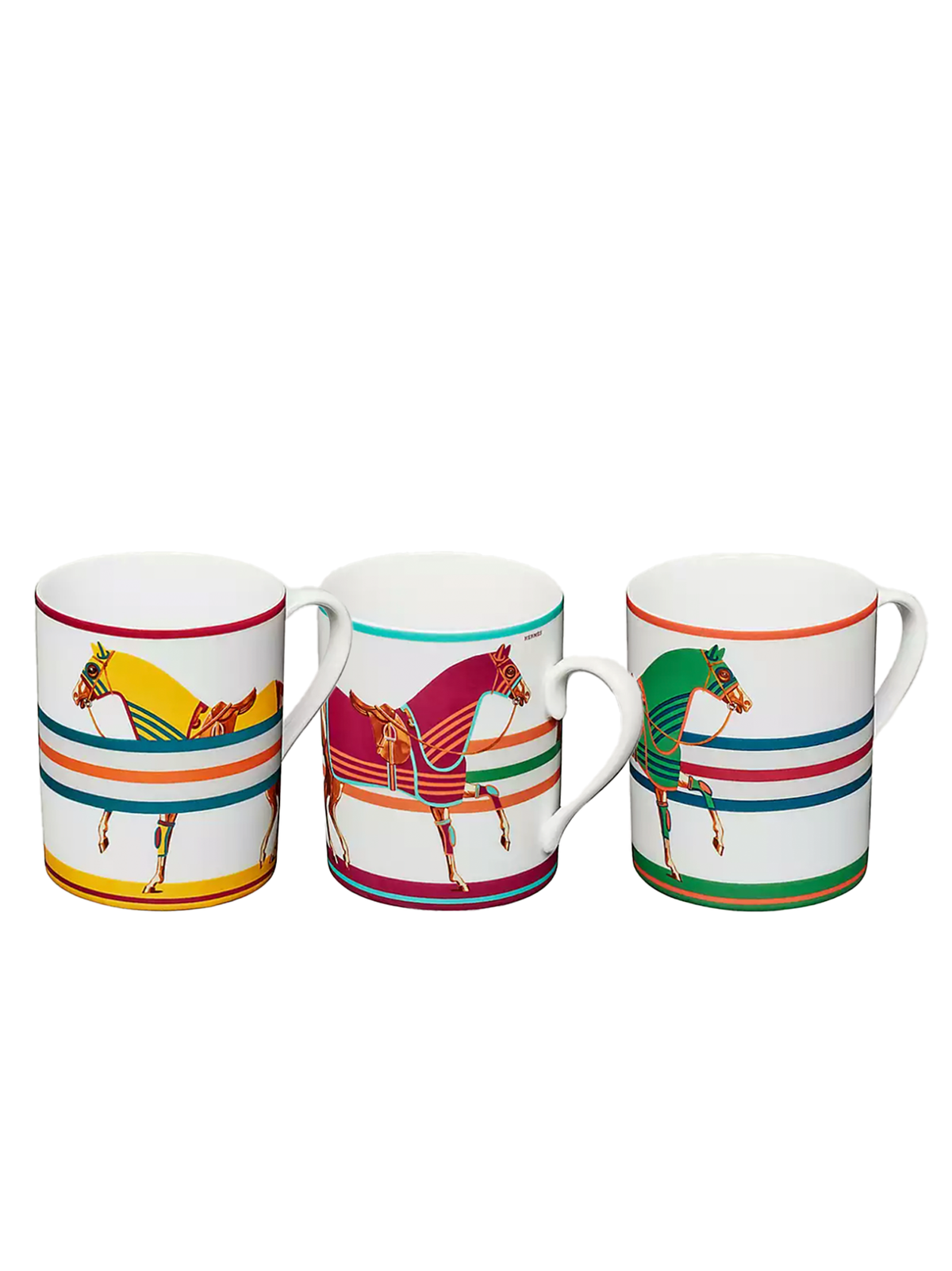 NEW HERMÈS CHEVAL A LA COUVERTURE SET OF 3 MUGS