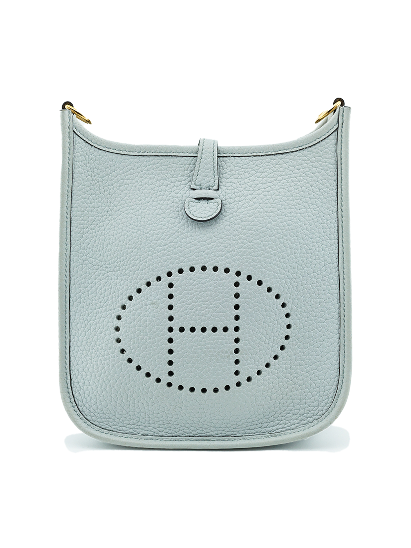 NEW HERMES MINI EVELYNE TAURILLON CLEMENCE BLEU PALE GHW