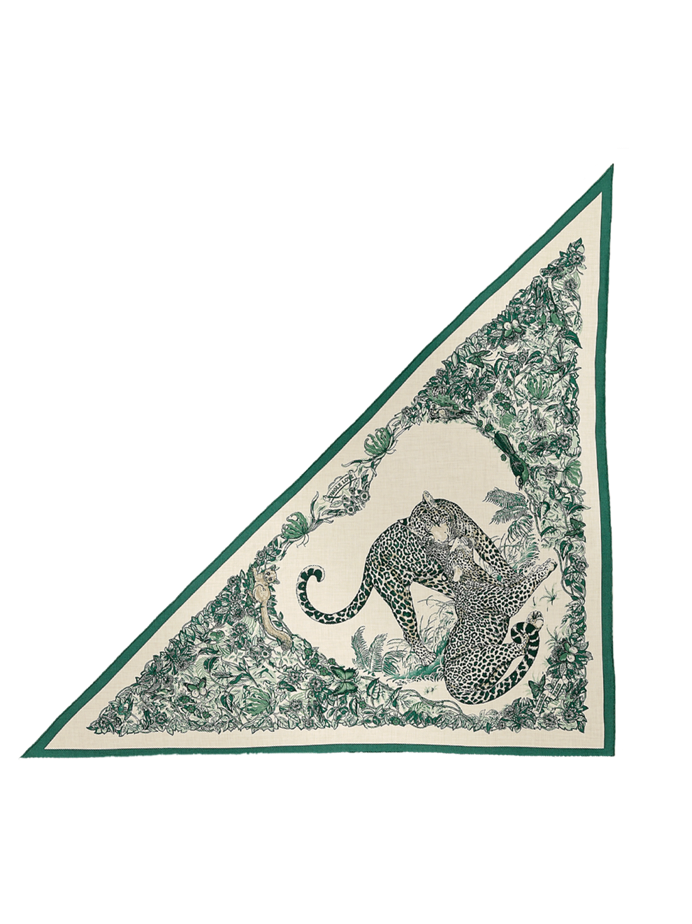 NEW HERMÈS JUNGLE LOVE GIANT TRIANGLE SCARF VERT LODEN/ NATUREL/ KAKI