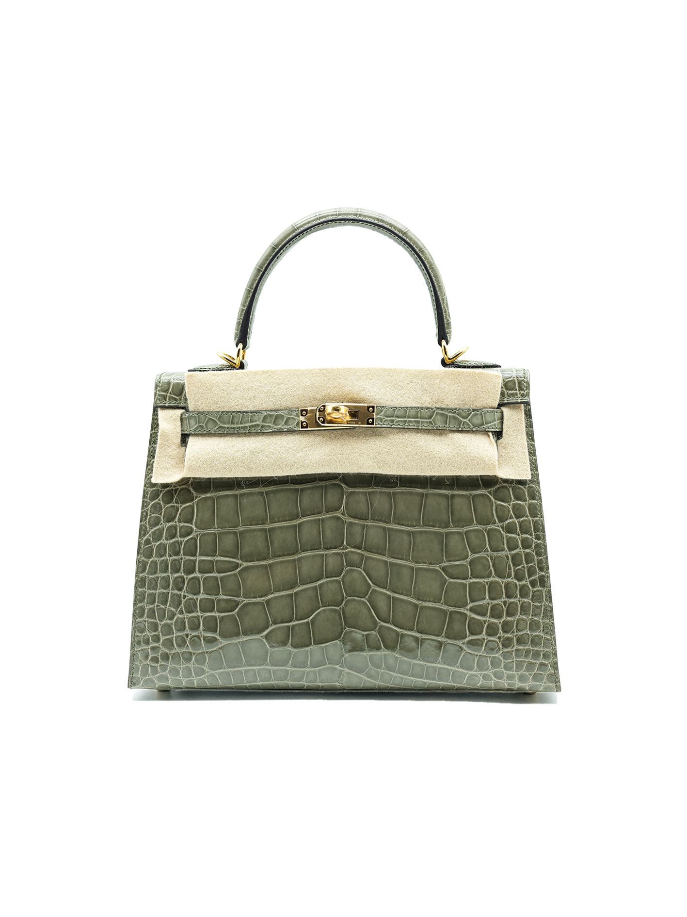 NEW HERMÈS KELLY 25 ALLIGATOR CROCODILE GRIS TOURTERELLE GHW