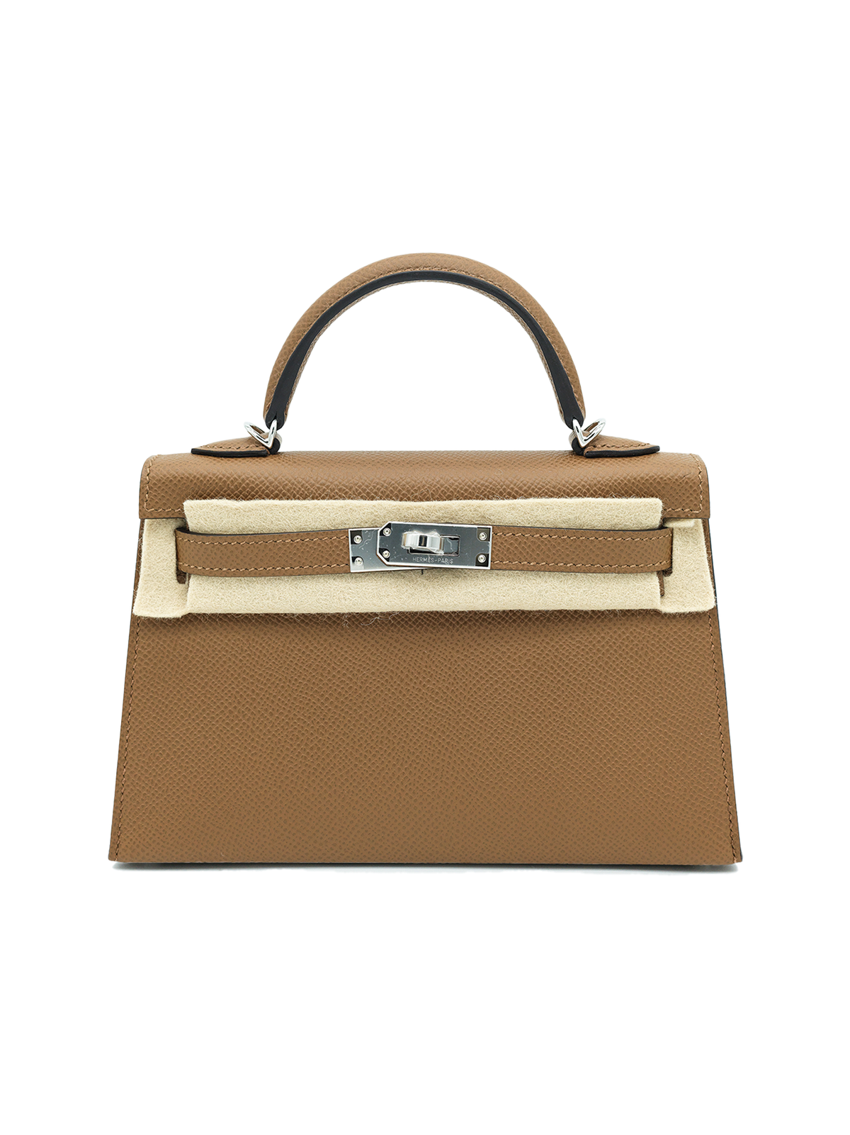 NEW HERMÈS MINI KELLY II EPSOM ALEZAN/ BEIGE MARFA/ GRIS PALE PHW