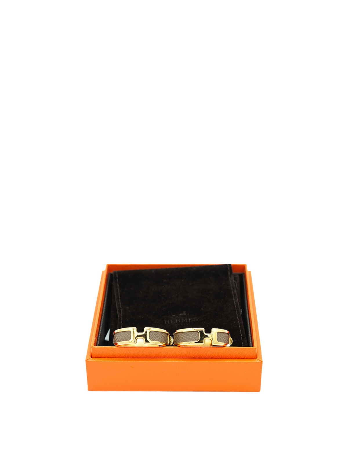 NEW HERMÈS OLYMPE EARRING EPSOM ETOUPE GHW