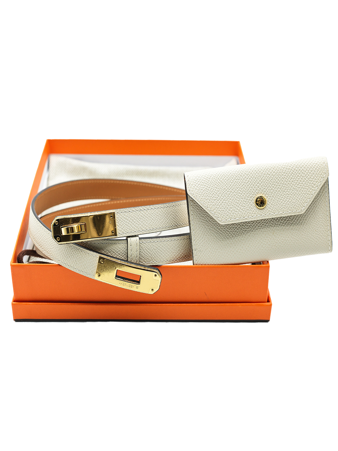 NEW HERMES KELLY POCKET 18 BELT EPSOM NATA GHW