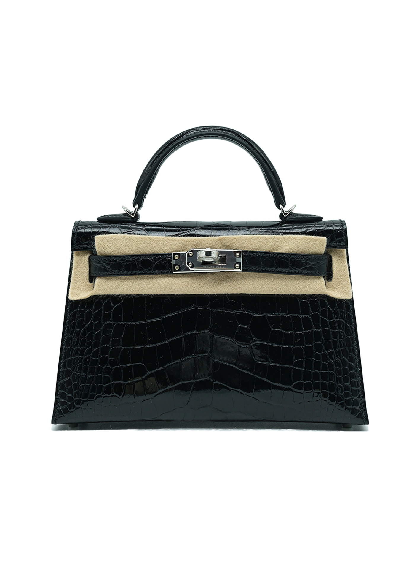 PRE-LOVED HERMÈS MINI KELLY II ALLIGATOR CROCODILE BLACK PHW