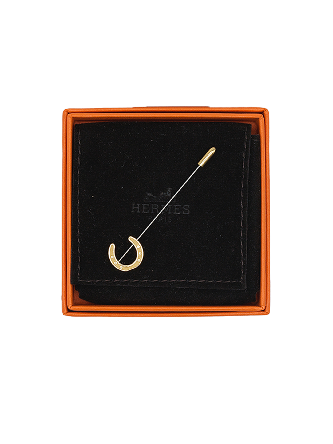 NEW HERMÈS HORSESHOE TIE BROOCH GHW