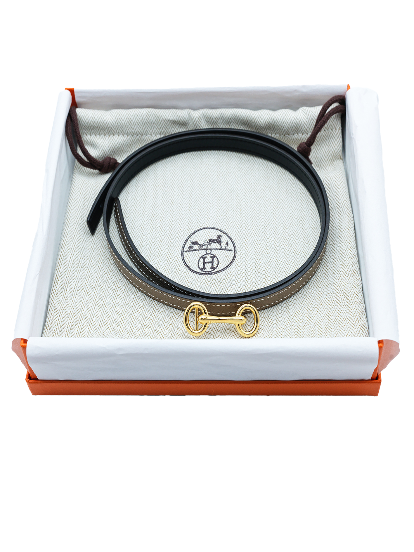 NEW HERMES 13 MM HERITAGE BELT BUCKLE SWIFT/ EPSOM BLACK/ ETOUPE STRAP GHW