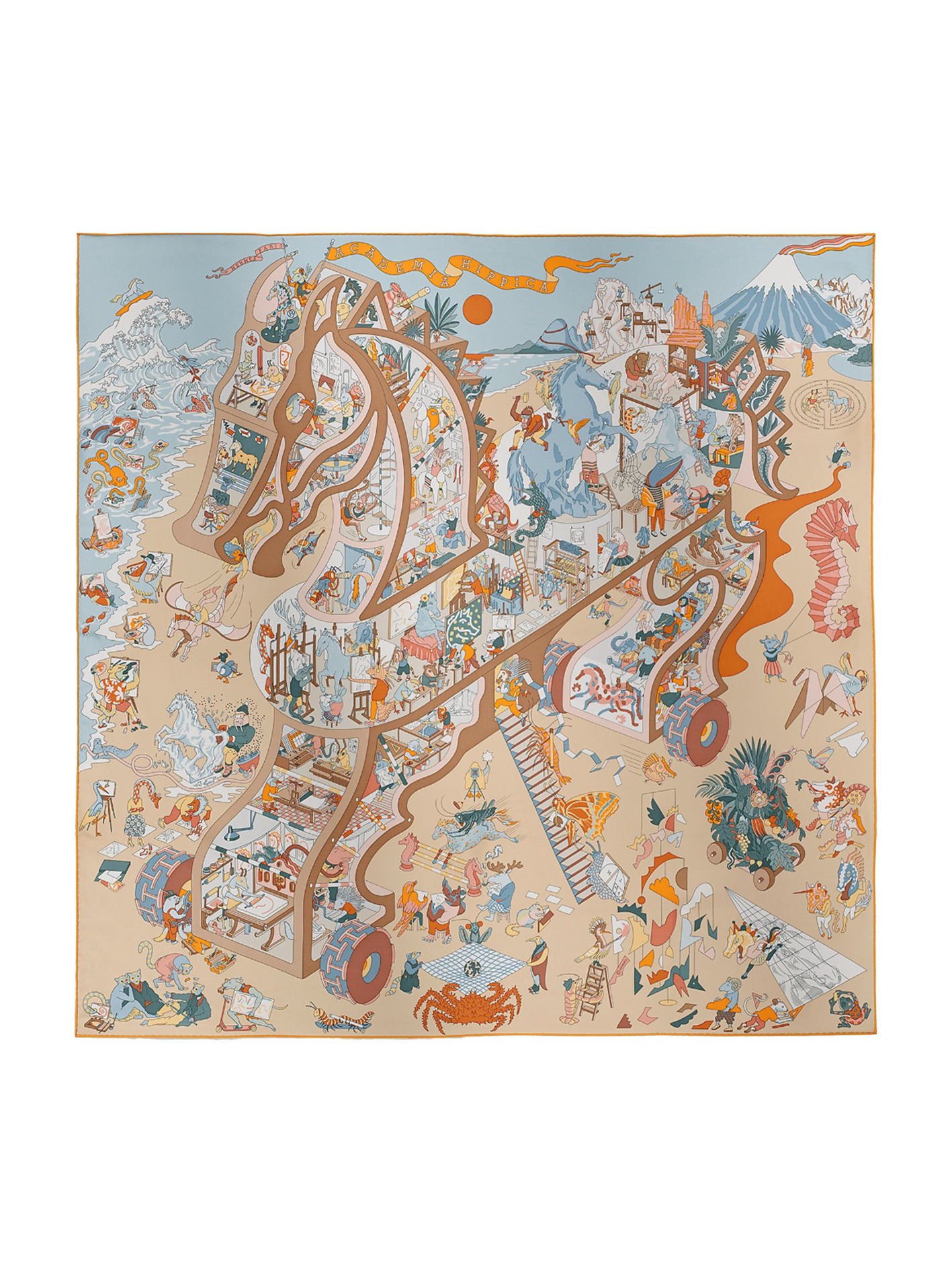 NEW HERMÈS ACADEMIA HIPPICA BLEU GLACIAL/ D' OR SCARF