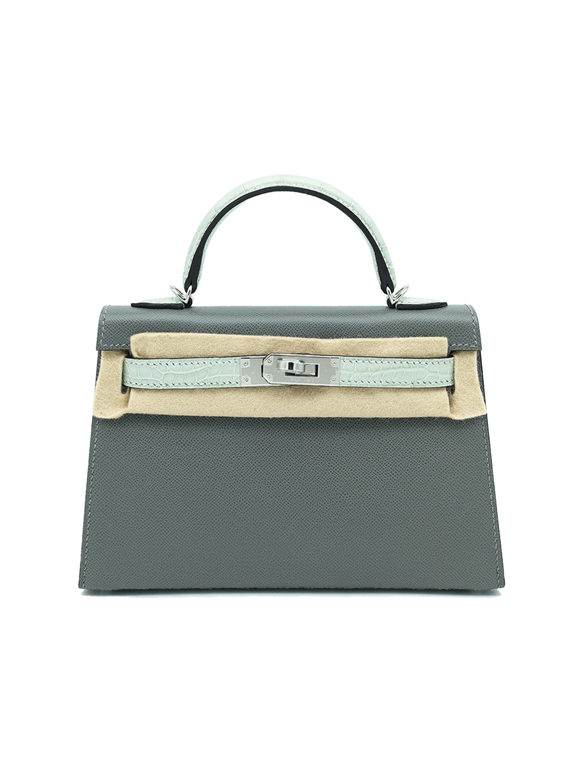 NEW HERMÈS MINI KELLY II TOUCH ALLIGATOR CROCODILE/ MADAM GRIS MEYER/ GRIS NEVE PHW
