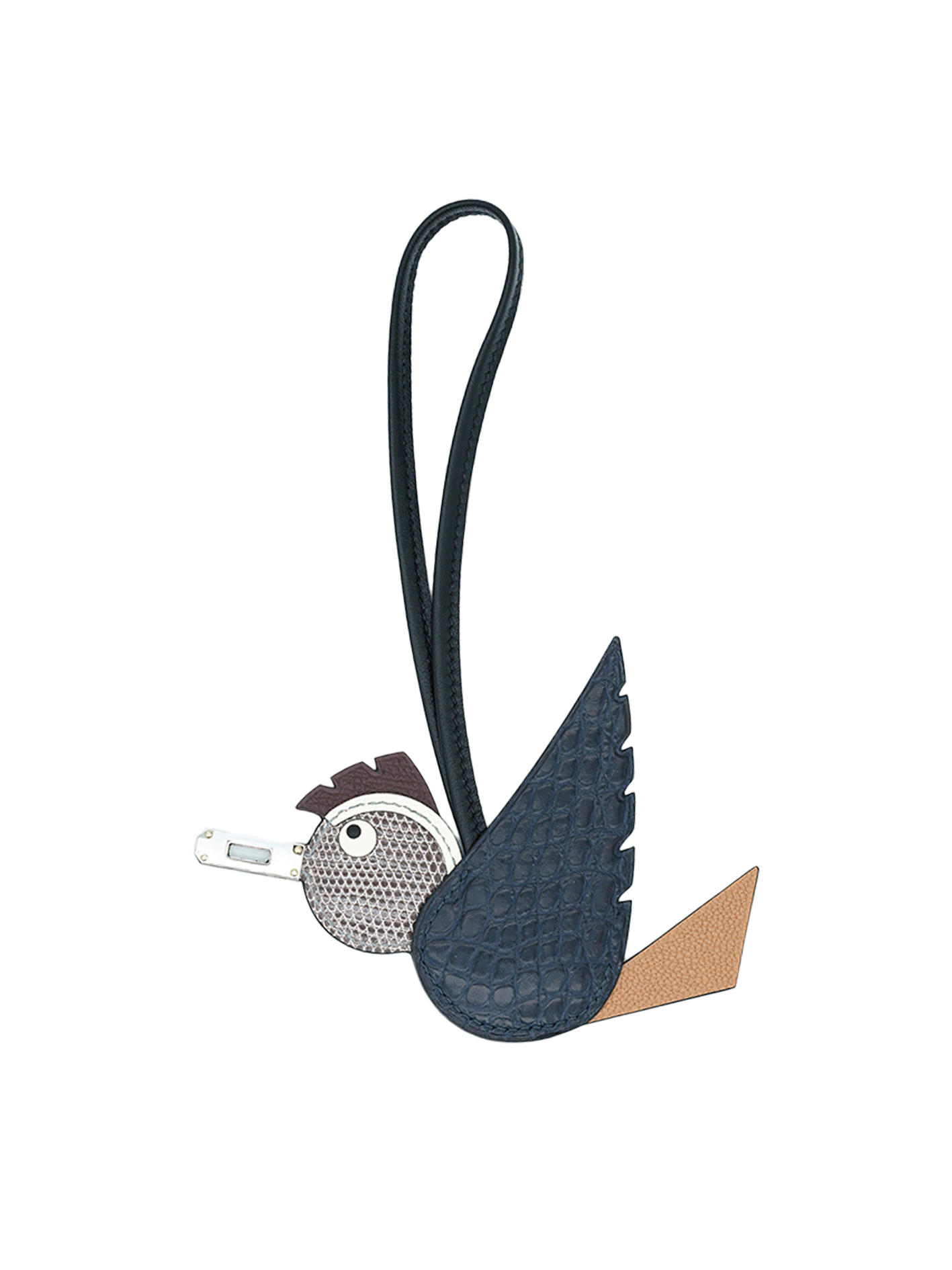 PRE-LOVED HERMÈS BIRDY TOUCH CHARM BLEU NUIT/ GOLD/ ETOUPE/ EBENE ALLIGATOR CROCODILE/ NILOTICUS LIZARD/ EPSOM PHW