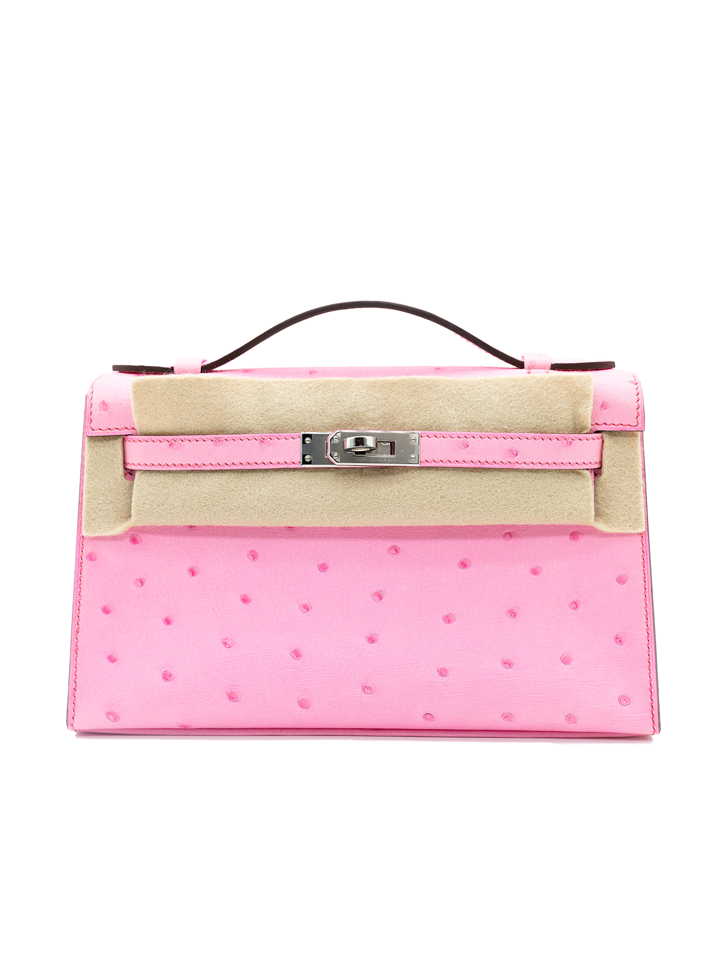 PRE-LOVED HERMÈS KELLY POCHETTE OSTRICH ROSE BUBBLEGUM PHW
