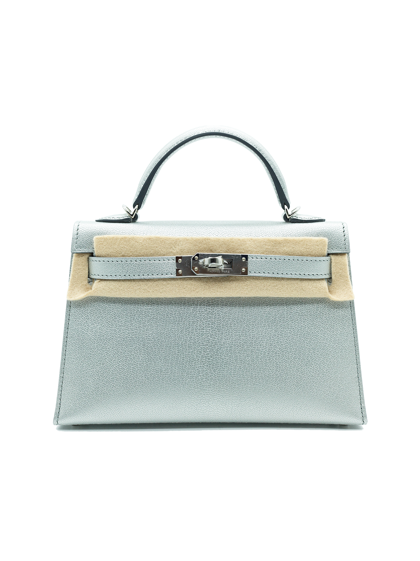 NEW HERMÈS MINI KELLY II MYSORE ARGENT METALLIC PHW